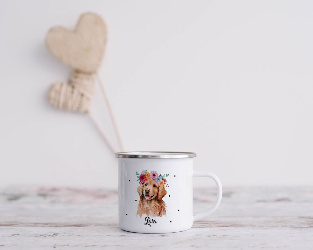 Emaille Tasse Hund mit Blumen - von Mikalino