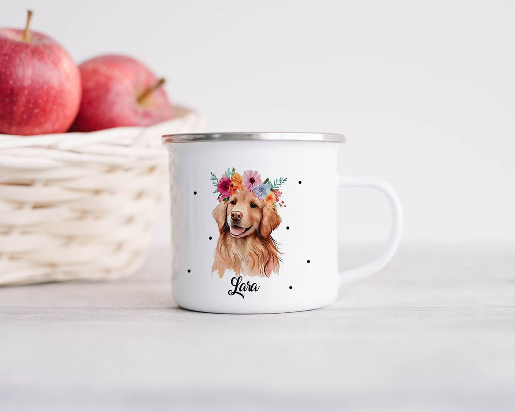 Emaille Tasse Hund mit Blumen - von Mikalino