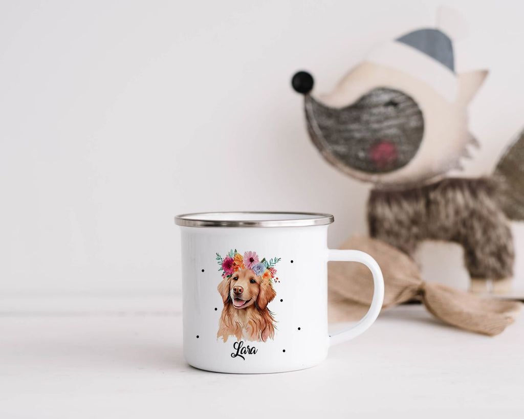 Emaille Tasse Hund mit Blumen - von Mikalino