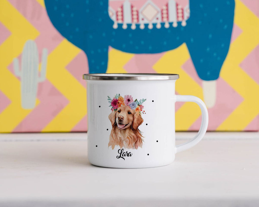 Emaille Tasse Hund mit Blumen - von Mikalino