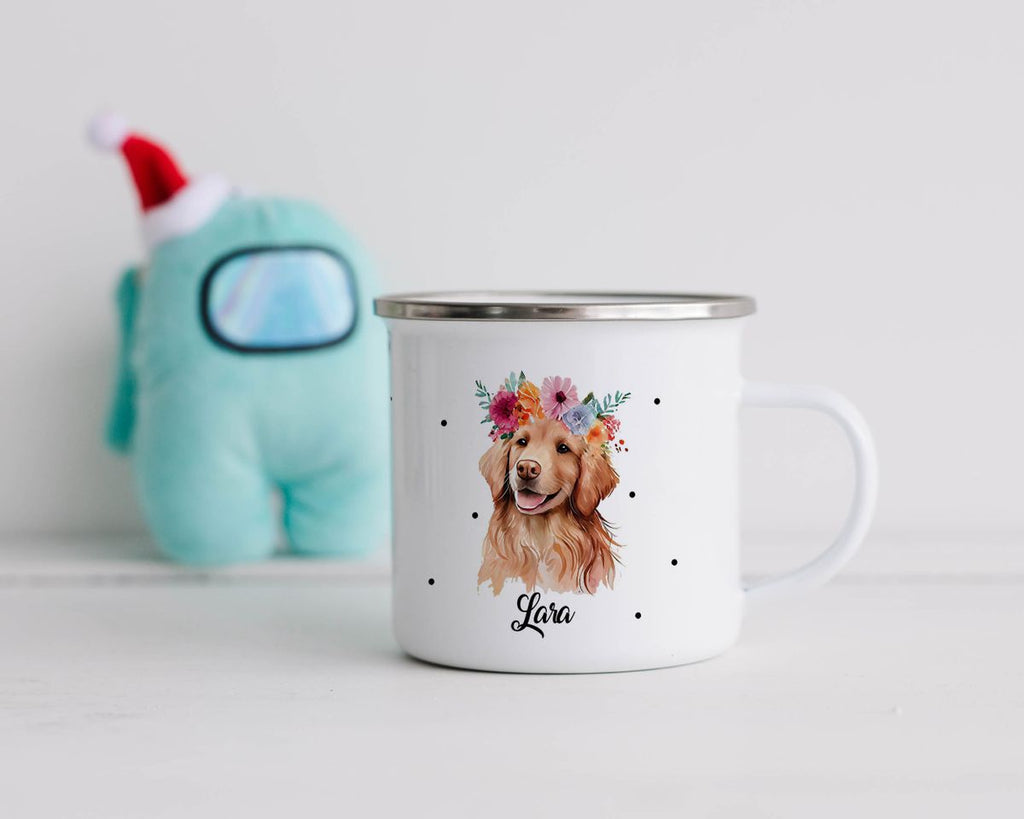 Emaille Tasse Hund mit Blumen - von Mikalino