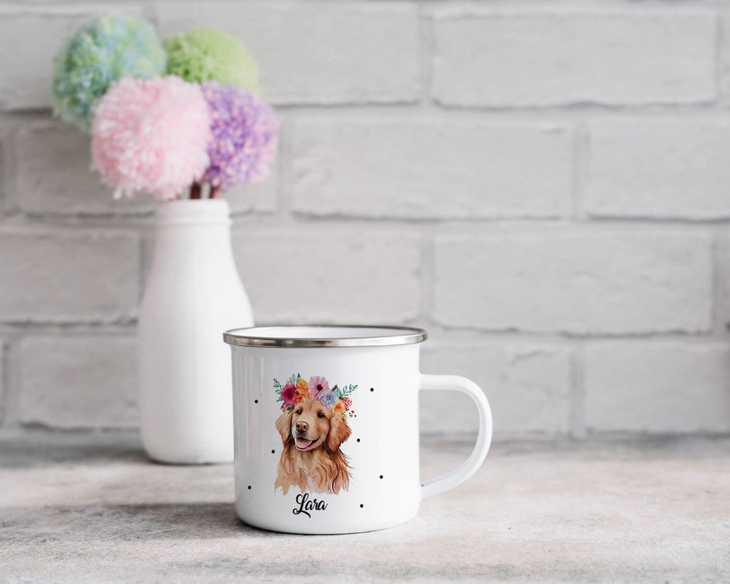 Emaille Tasse Hund mit Blumen - von Mikalino