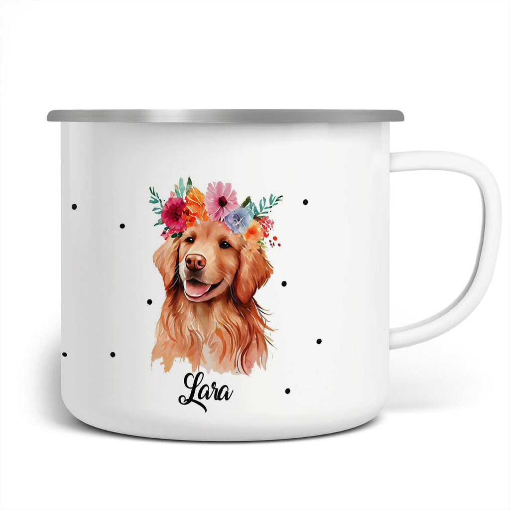 Emaille Tasse Hund mit Blumen - von Mikalino