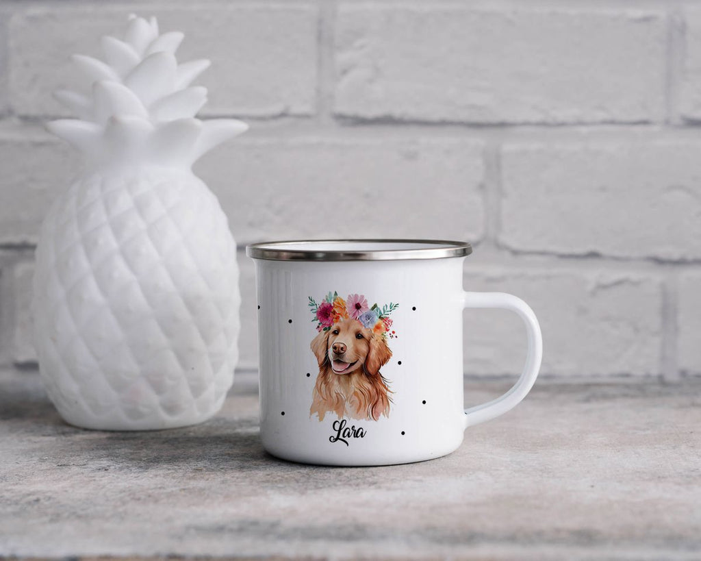 Emaille Tasse Hund mit Blumen - von Mikalino