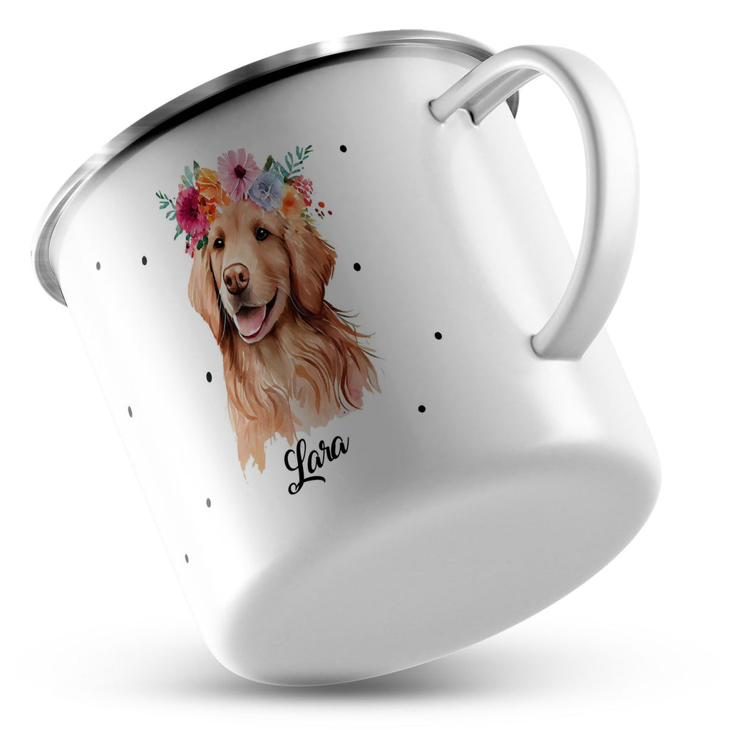 Emaille Tasse Hund mit Blumen - von Mikalino