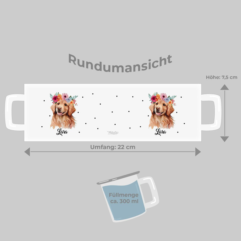 Emaille Tasse Hund mit Blumen - von Mikalino