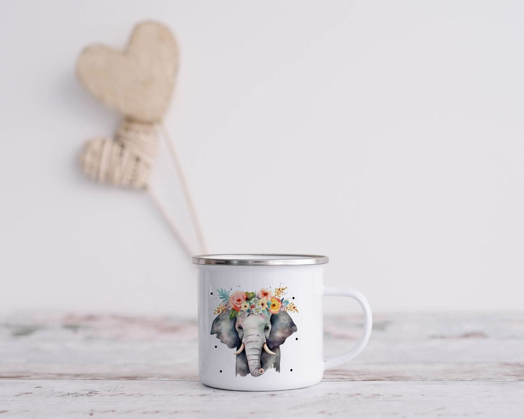 Emaille Tasse Elefant mit Blumen - von Mikalino