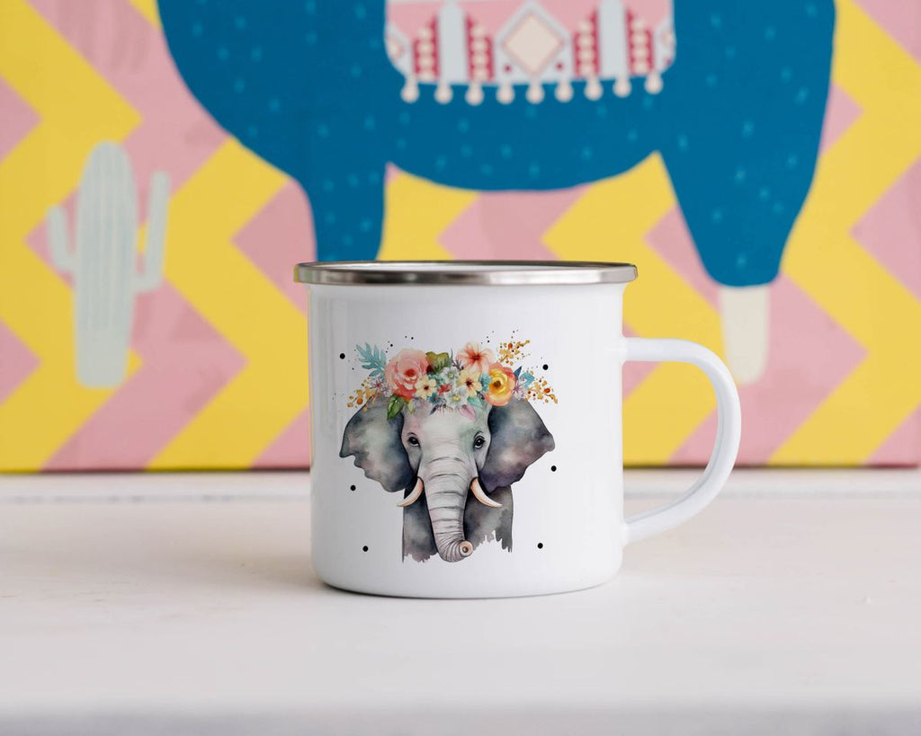 Emaille Tasse Elefant mit Blumen - von Mikalino