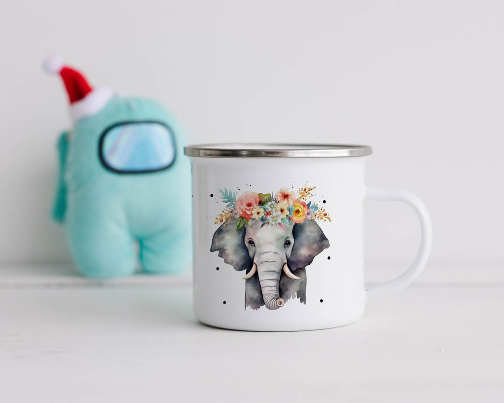 Emaille Tasse Elefant mit Blumen - von Mikalino