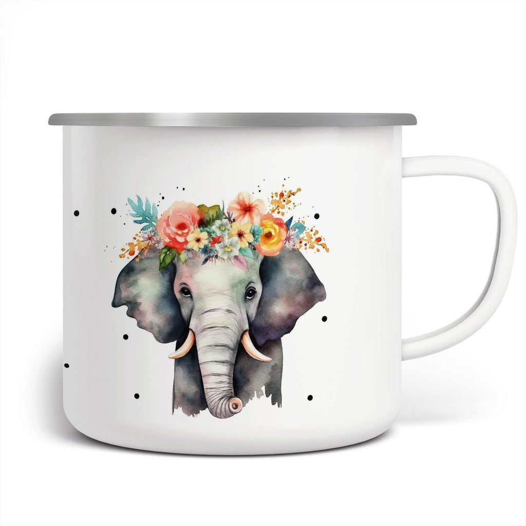 Emaille Tasse Elefant mit Blumen - von Mikalino