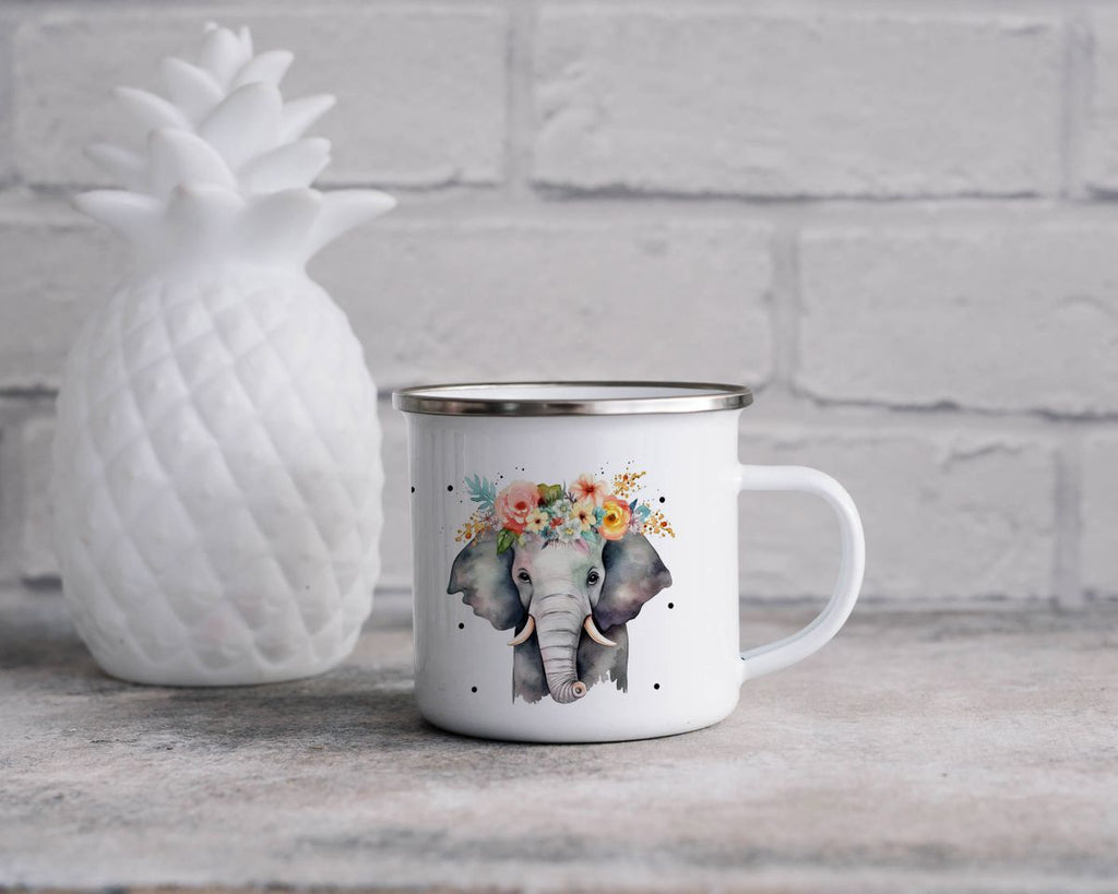 Emaille Tasse Elefant mit Blumen - von Mikalino