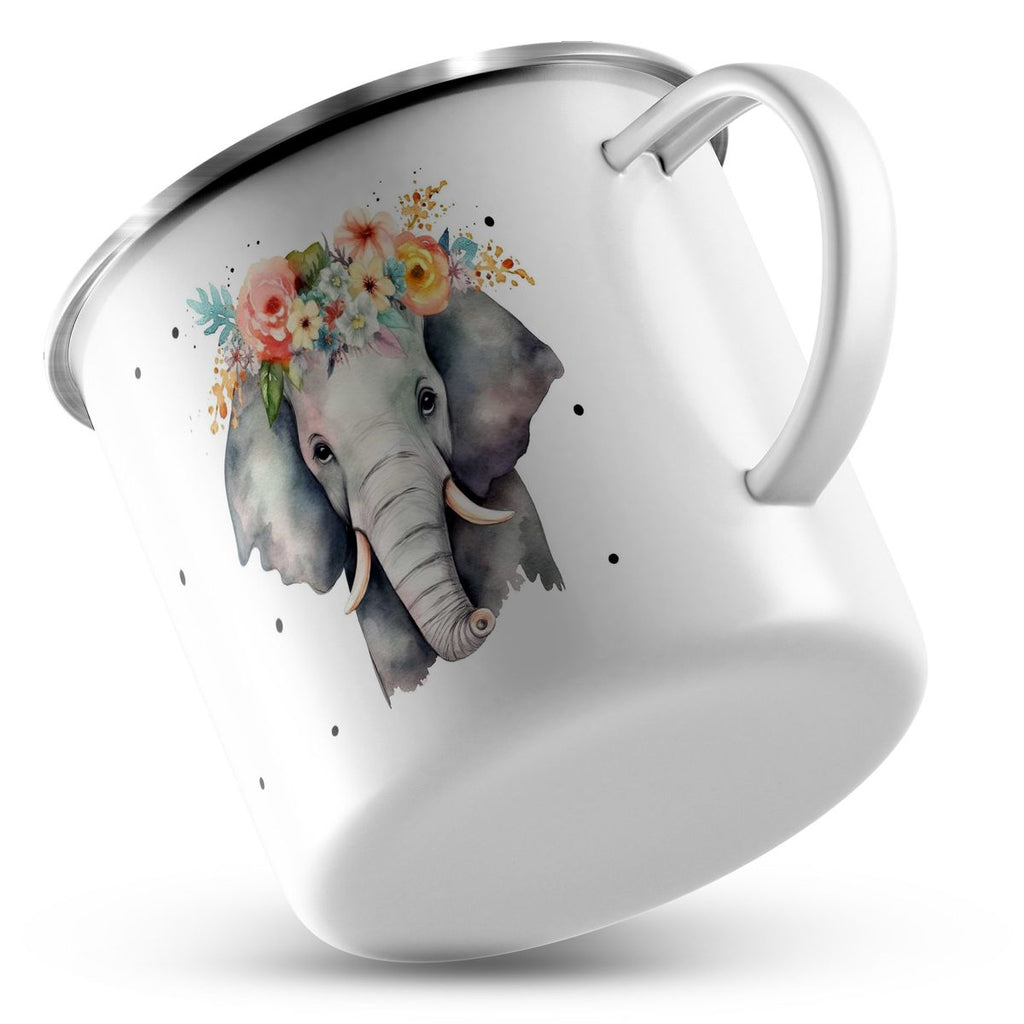 Emaille Tasse Elefant mit Blumen - von Mikalino