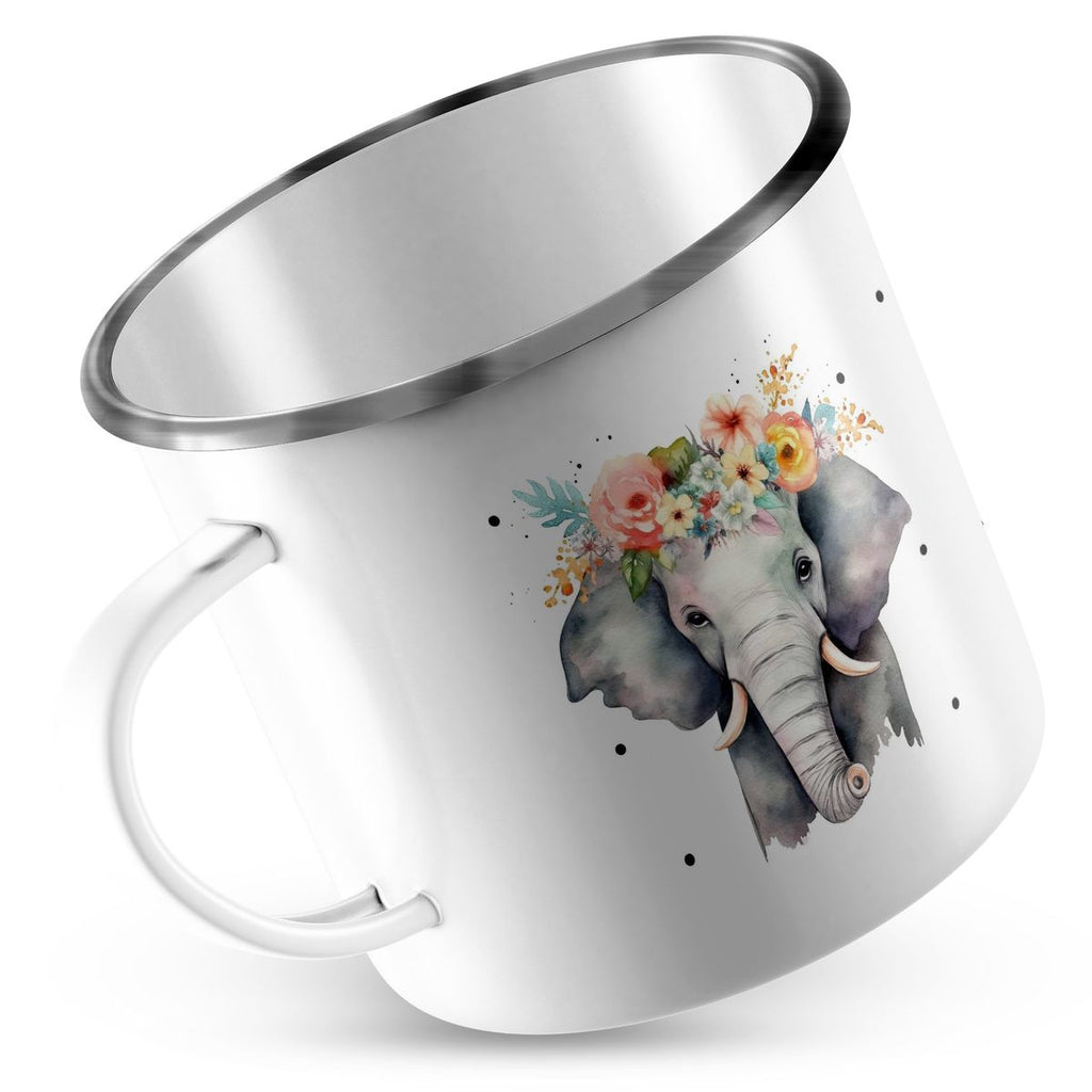 Emaille Tasse Elefant mit Blumen - von Mikalino