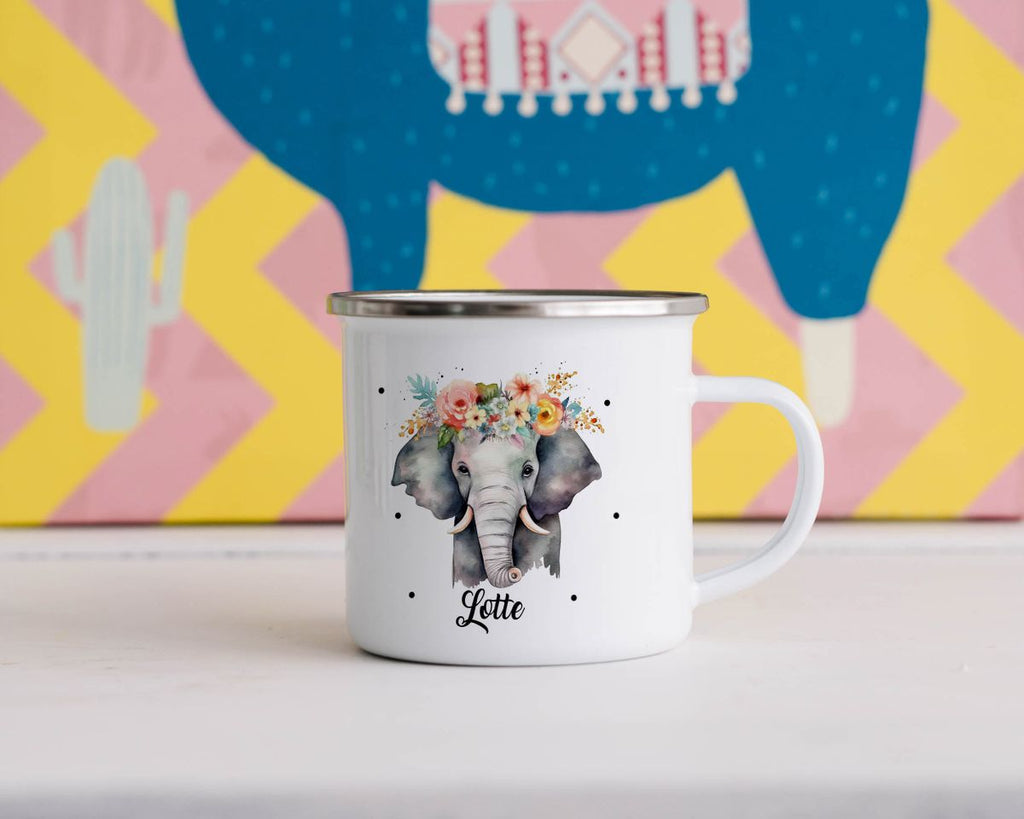 Emaille Tasse Elefant mit Blumen - von Mikalino