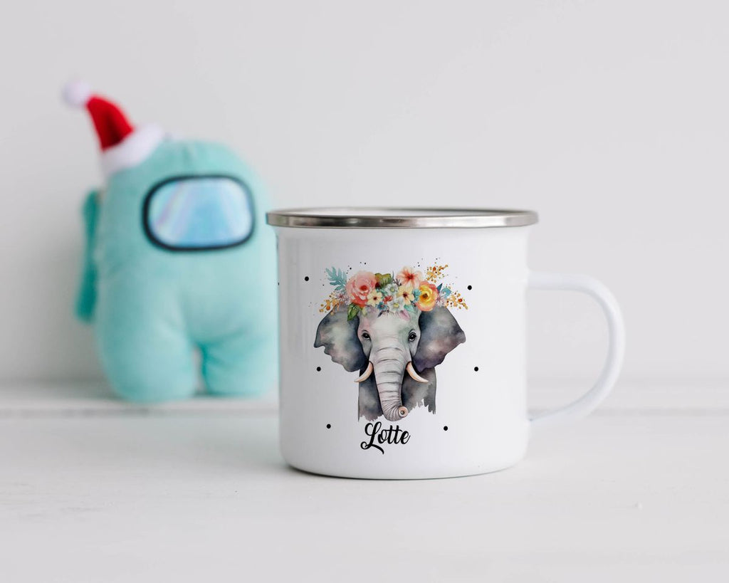 Emaille Tasse Elefant mit Blumen - von Mikalino