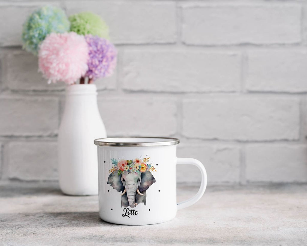 Emaille Tasse Elefant mit Blumen - von Mikalino