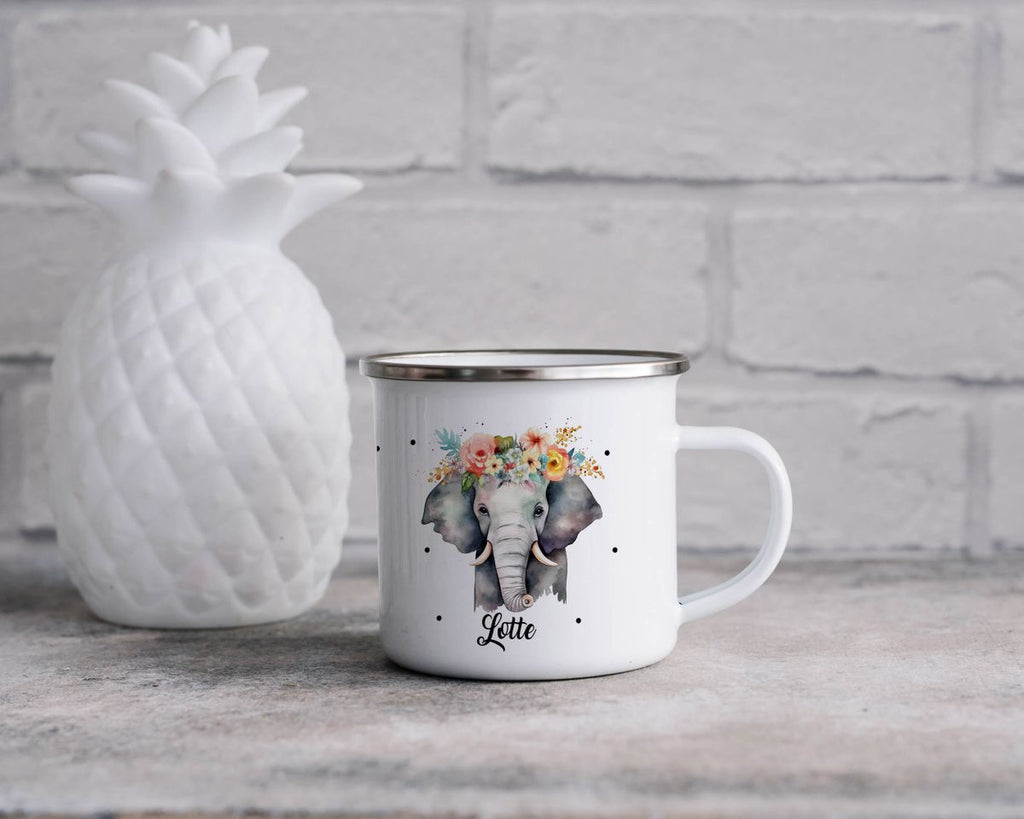 Emaille Tasse Elefant mit Blumen - von Mikalino