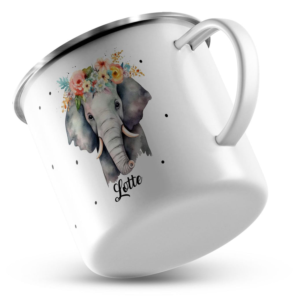 Emaille Tasse Elefant mit Blumen - von Mikalino