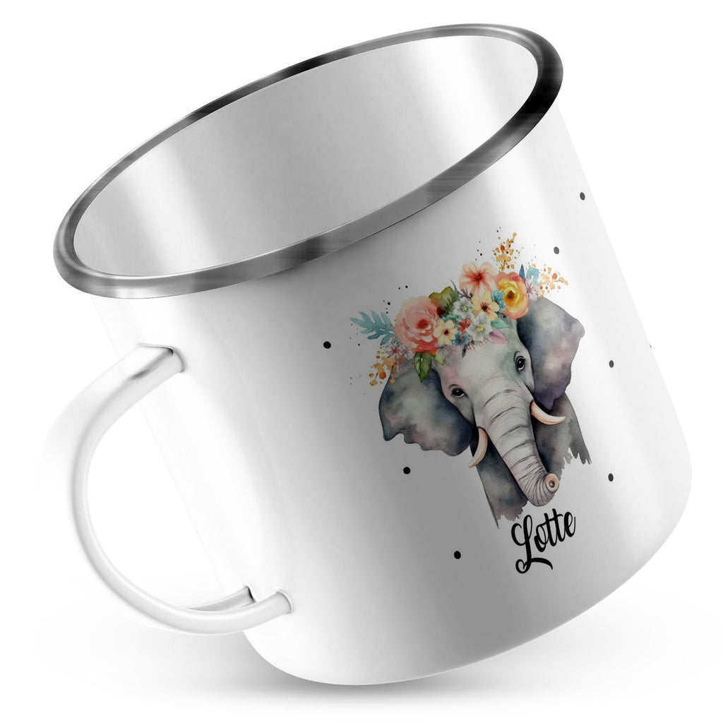 Emaille Tasse Elefant mit Blumen - von Mikalino