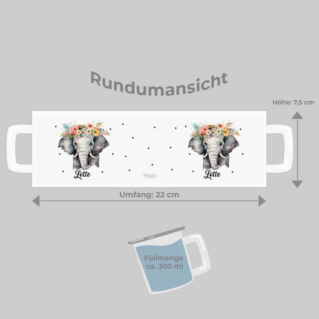 Emaille Tasse Elefant mit Blumen - von Mikalino