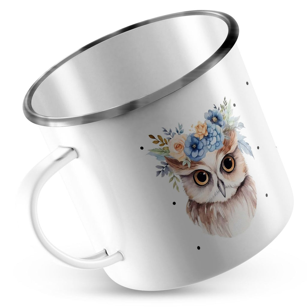 Emaille Tasse Kleine Eule mit Blumen - von Mikalino