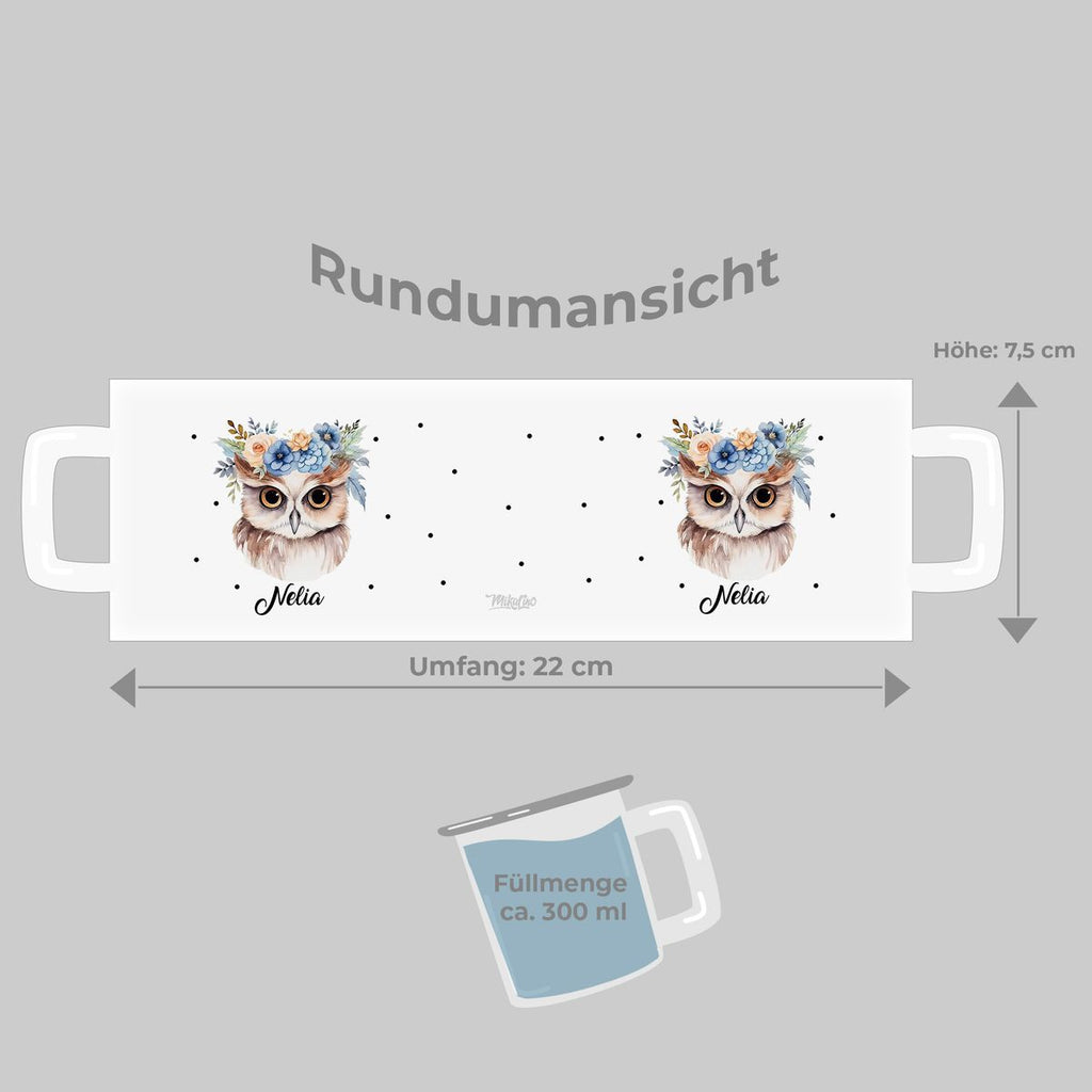 Emaille Tasse Kleine Eule mit Blumen - von Mikalino