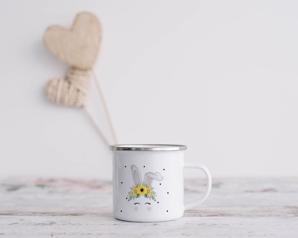 Emaille Tasse Hase mit gelben Blumen - von Mikalino