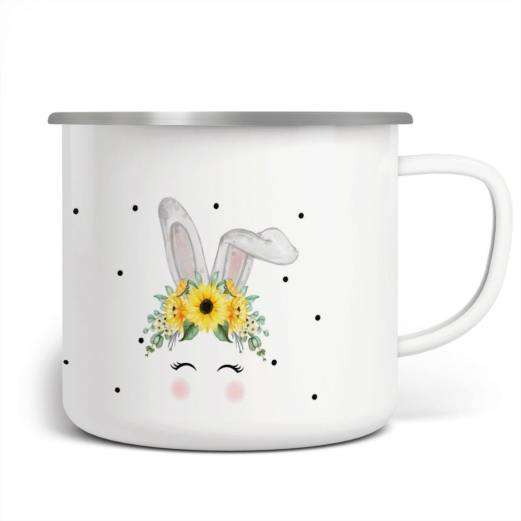 Emaille Tasse Hase mit gelben Blumen - von Mikalino