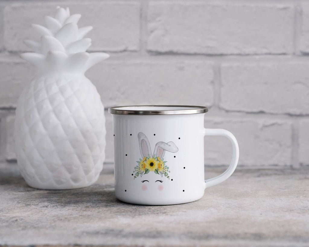 Emaille Tasse Hase mit gelben Blumen - von Mikalino