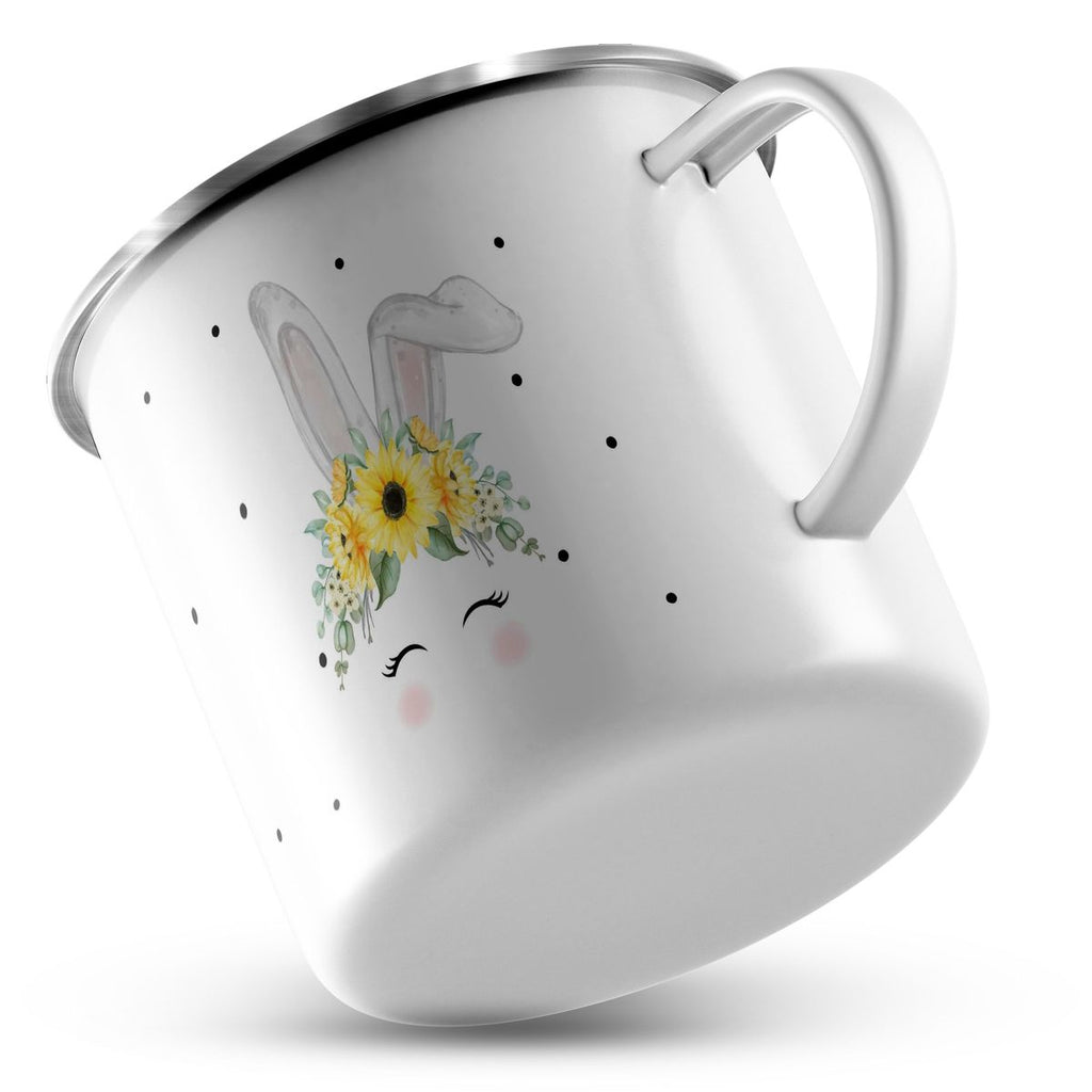 Emaille Tasse Hase mit gelben Blumen - von Mikalino