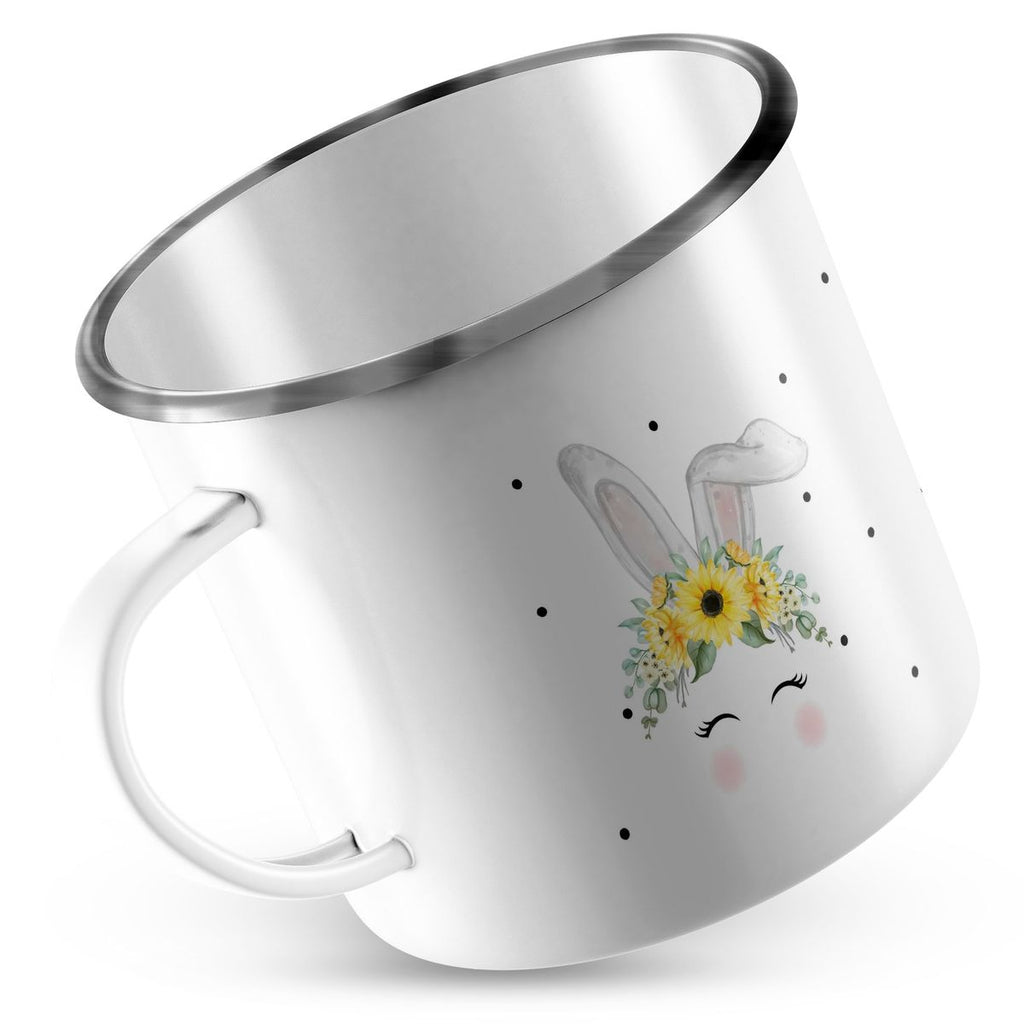 Emaille Tasse Hase mit gelben Blumen - von Mikalino