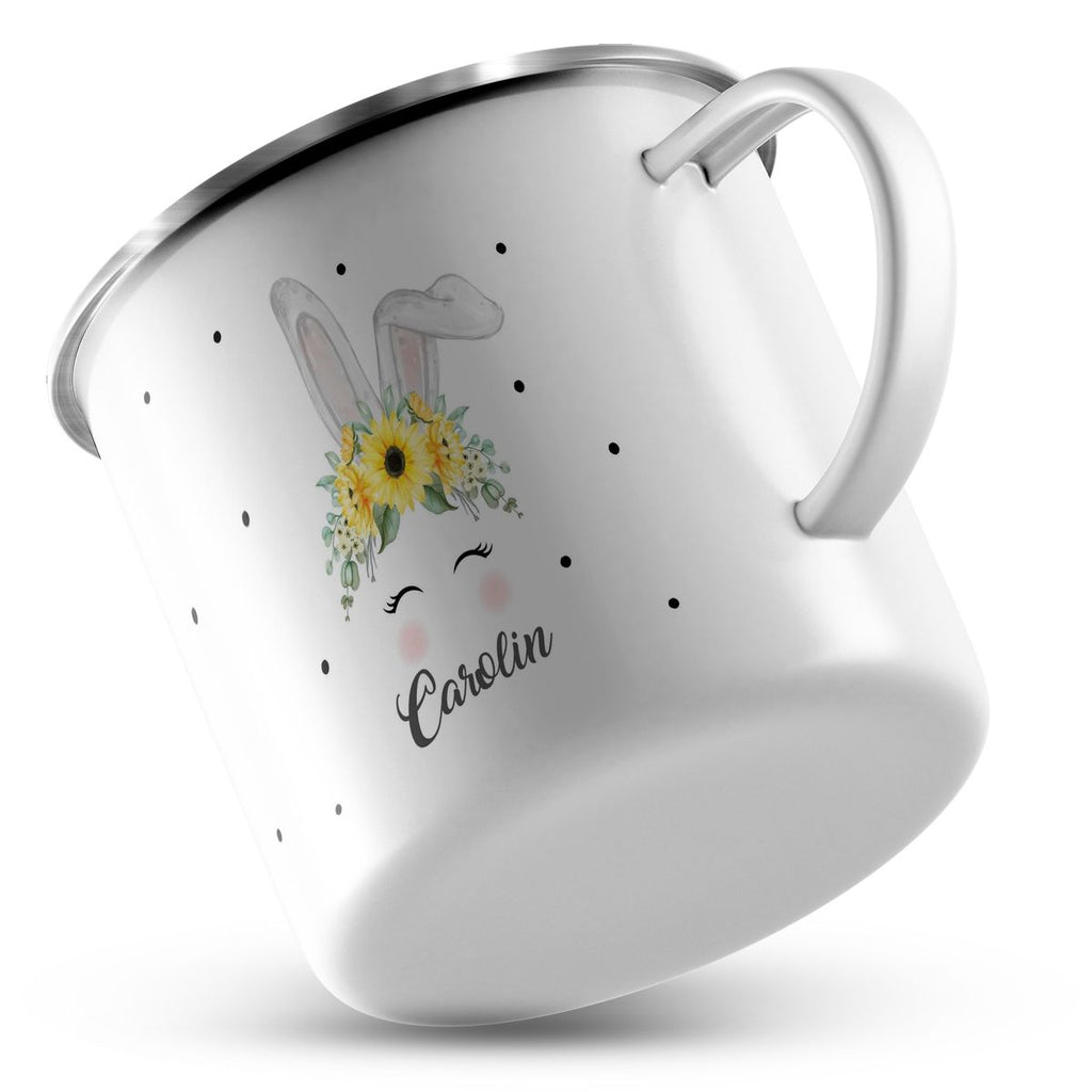 Emaille Tasse Hase mit gelben Blumen - von Mikalino