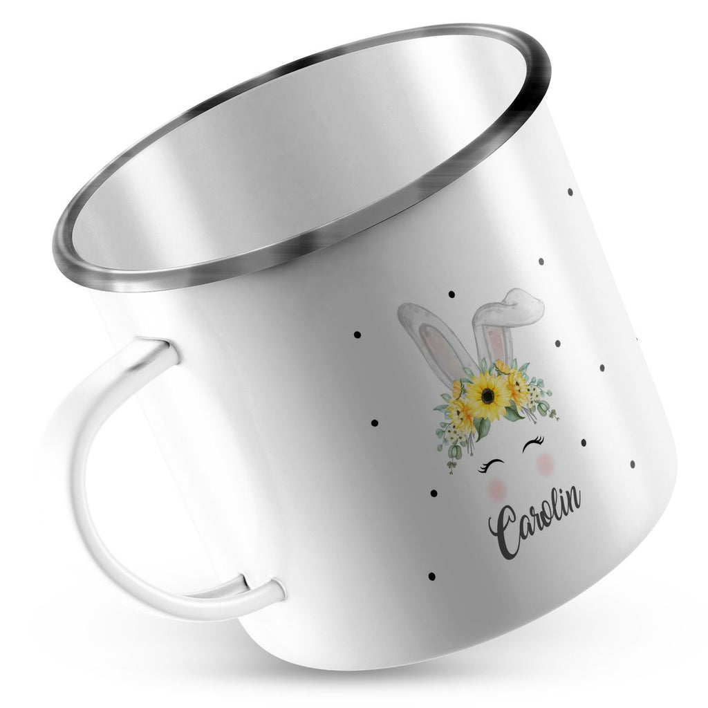 Emaille Tasse Hase mit gelben Blumen - von Mikalino