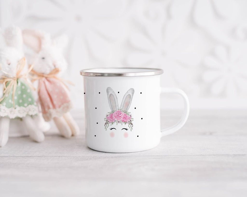 Emaille Tasse Hase mit Blumen - von Mikalino