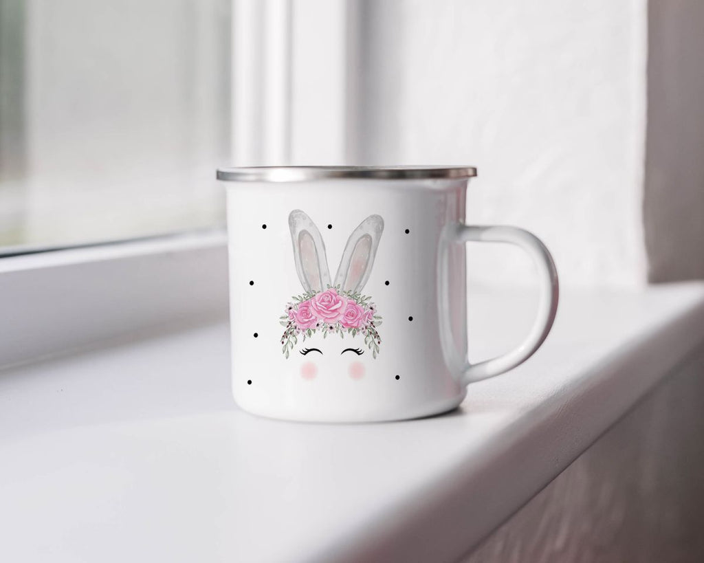 Emaille Tasse Hase mit Blumen - von Mikalino