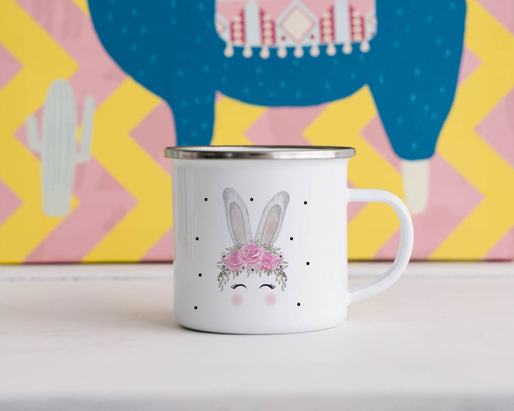 Emaille Tasse Hase mit Blumen - von Mikalino