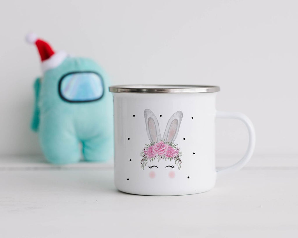 Emaille Tasse Hase mit Blumen - von Mikalino