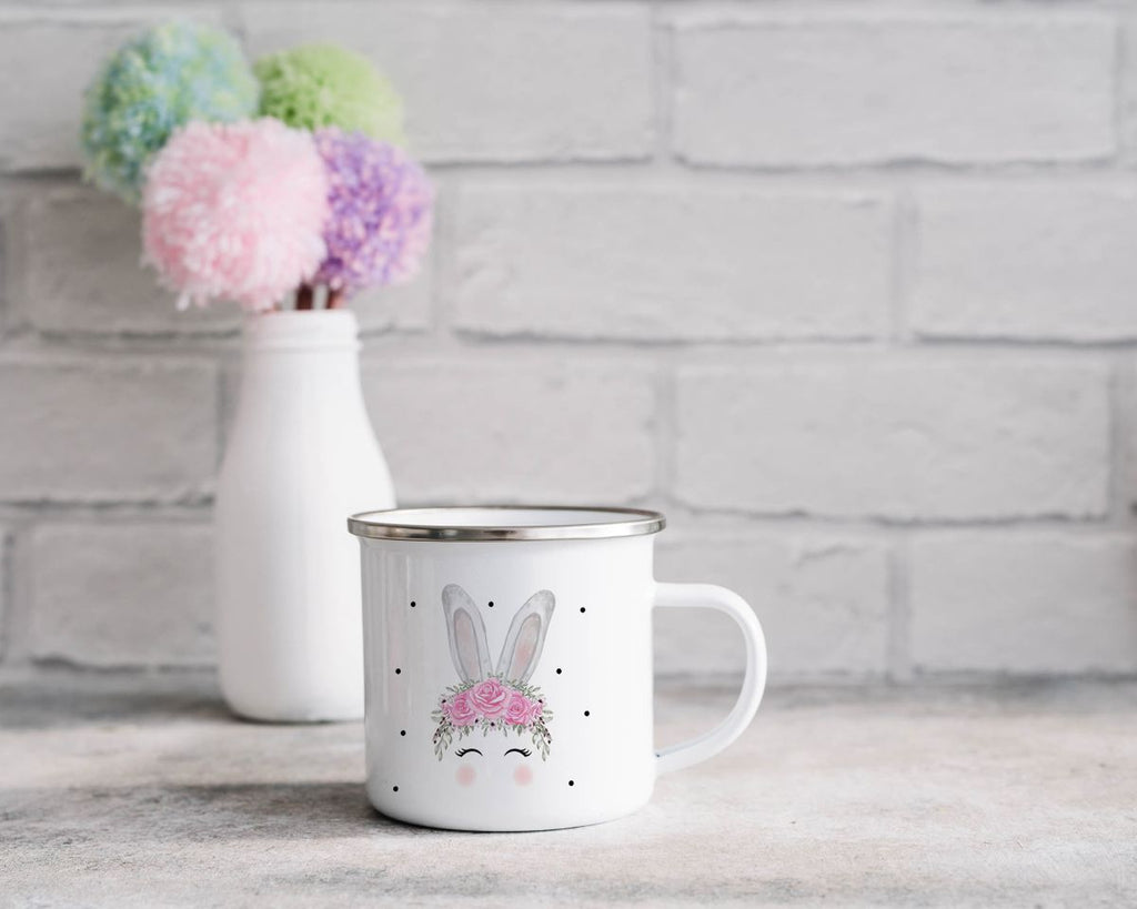 Emaille Tasse Hase mit Blumen - von Mikalino