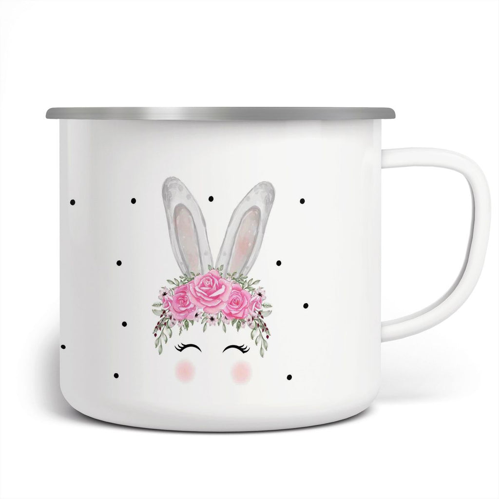 Emaille Tasse Hase mit Blumen - von Mikalino