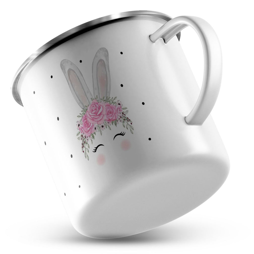 Emaille Tasse Hase mit Blumen - von Mikalino