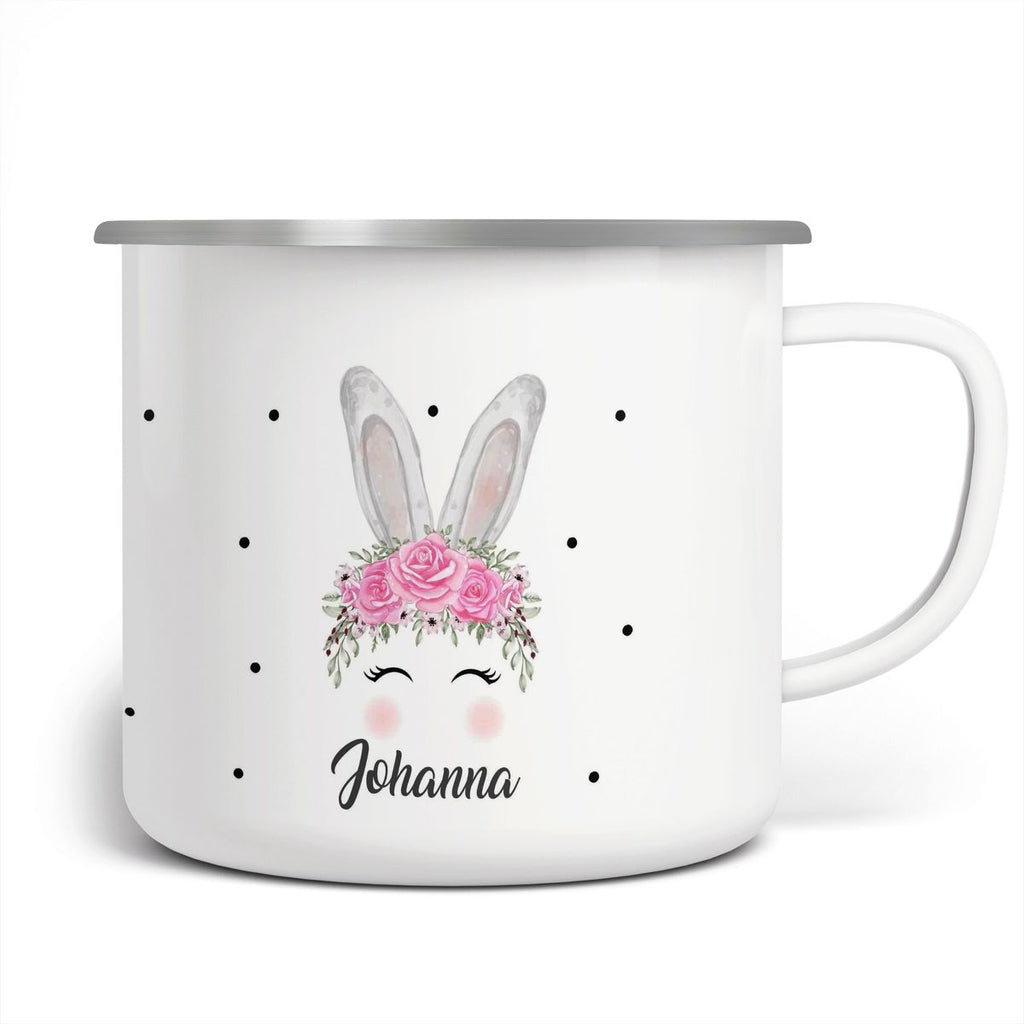 Emaille Tasse Hase mit Blumen - von Mikalino