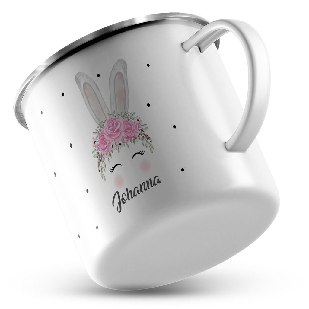 Emaille Tasse Hase mit Blumen - von Mikalino