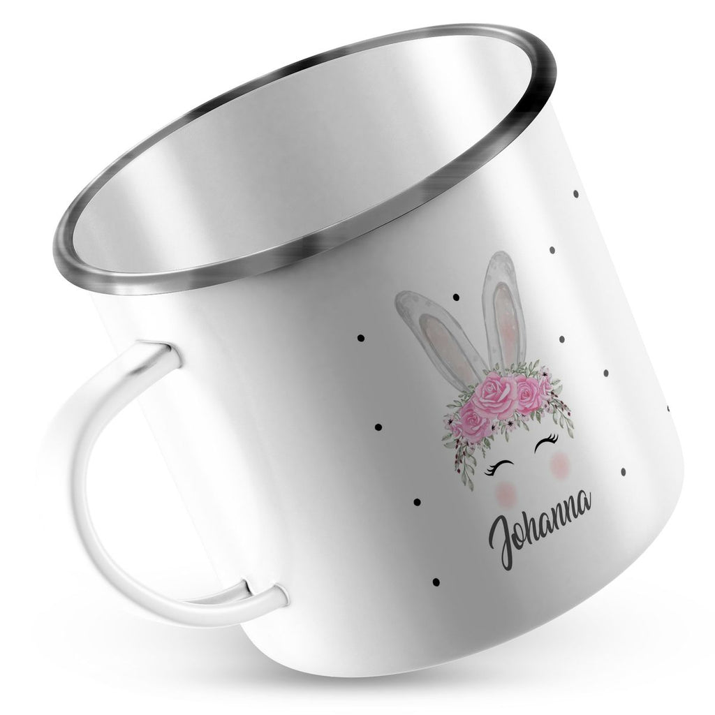 Emaille Tasse Hase mit Blumen - von Mikalino