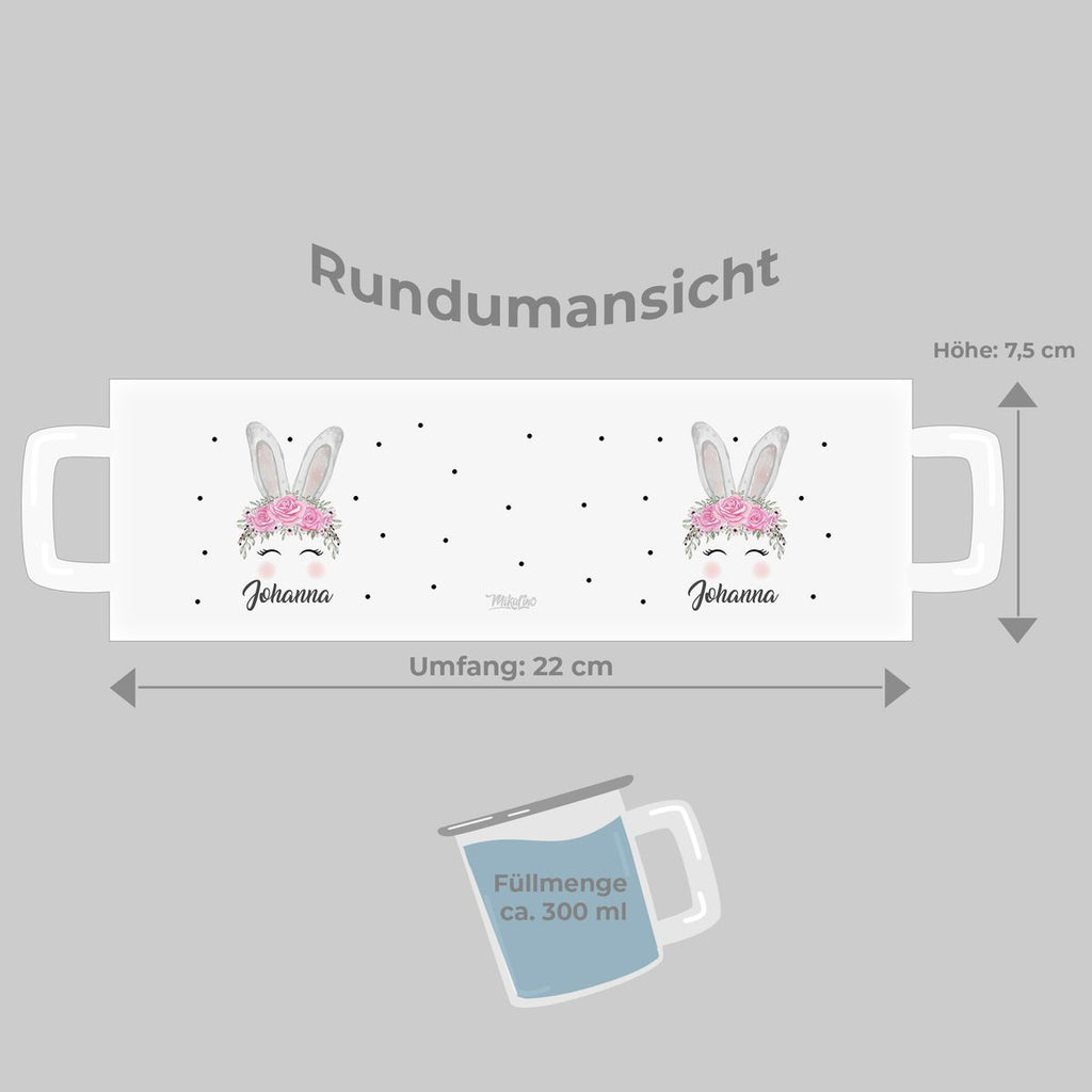 Emaille Tasse Hase mit Blumen - von Mikalino