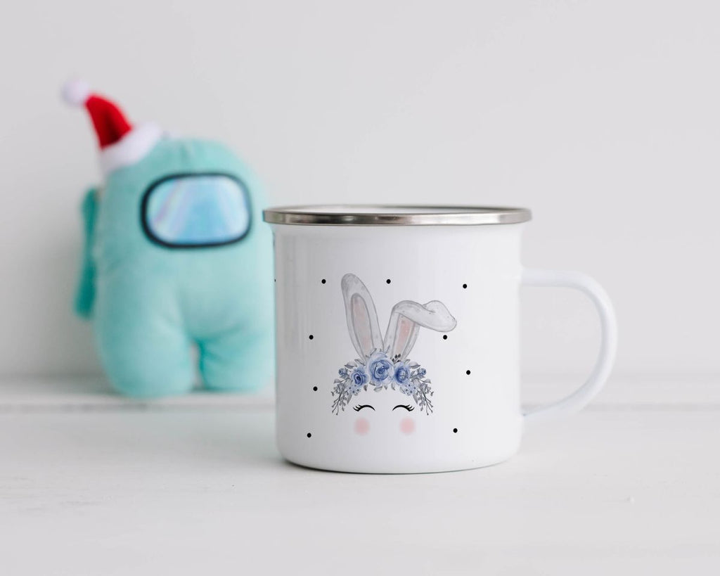 Emaille Tasse Hase mit blauen Blumen - von Mikalino