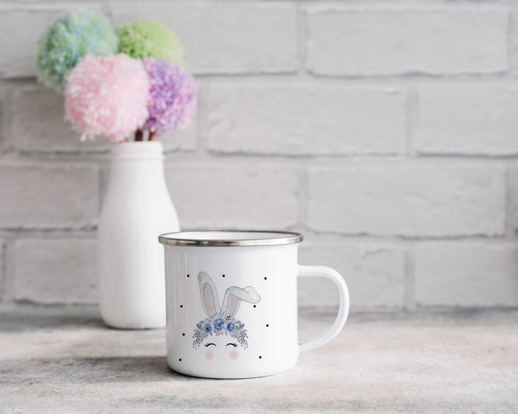 Emaille Tasse Hase mit blauen Blumen - von Mikalino