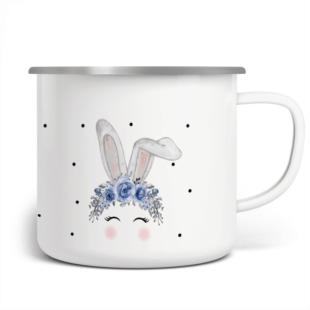 Emaille Tasse Hase mit blauen Blumen - von Mikalino