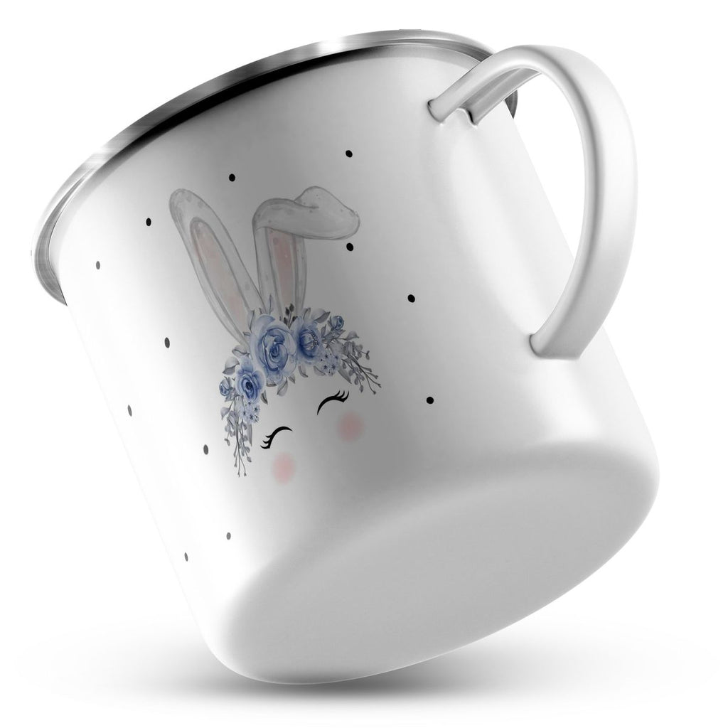 Emaille Tasse Hase mit blauen Blumen - von Mikalino