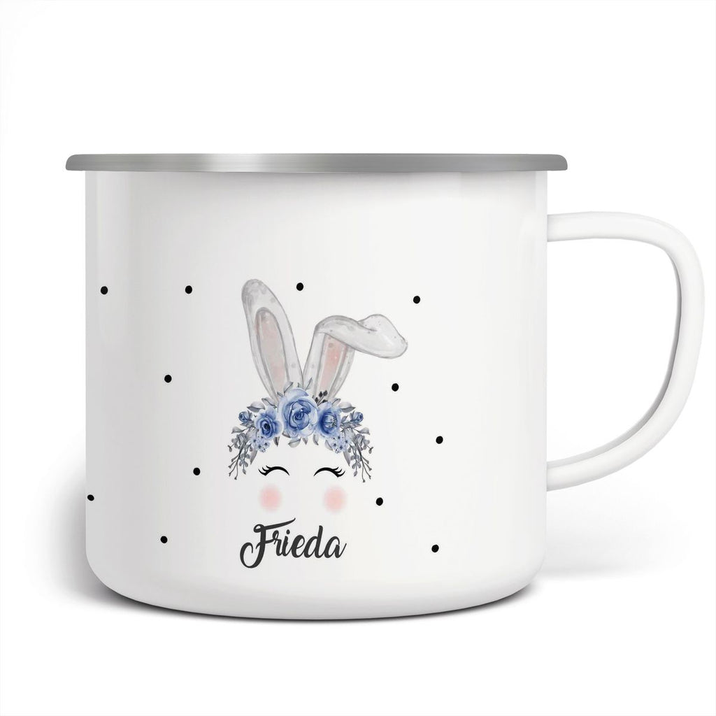 Emaille Tasse Hase mit blauen Blumen - von Mikalino