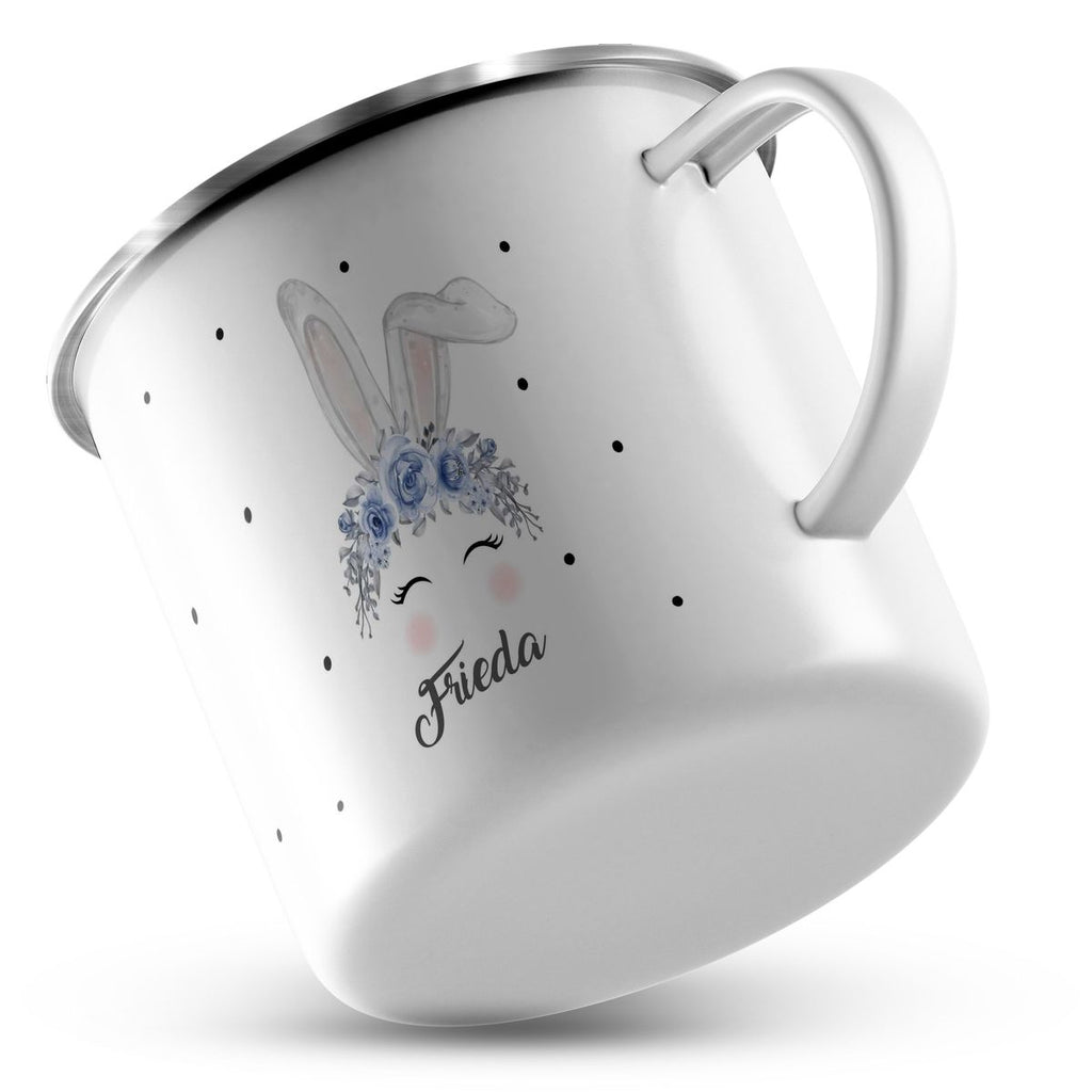 Emaille Tasse Hase mit blauen Blumen - von Mikalino